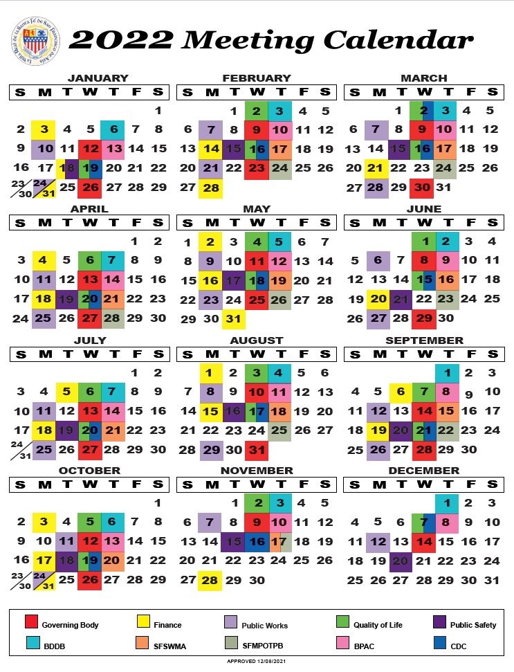 Santa Fe Calendar 2022 2022 Meeting Calendar | City Of Santa Fe, New Mexico
